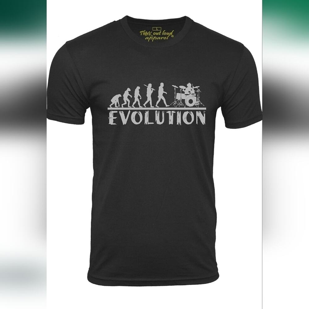 Think Out Loud Apparel NEW Evolution of Drummer Graphic Tee Black Crew Neck XL